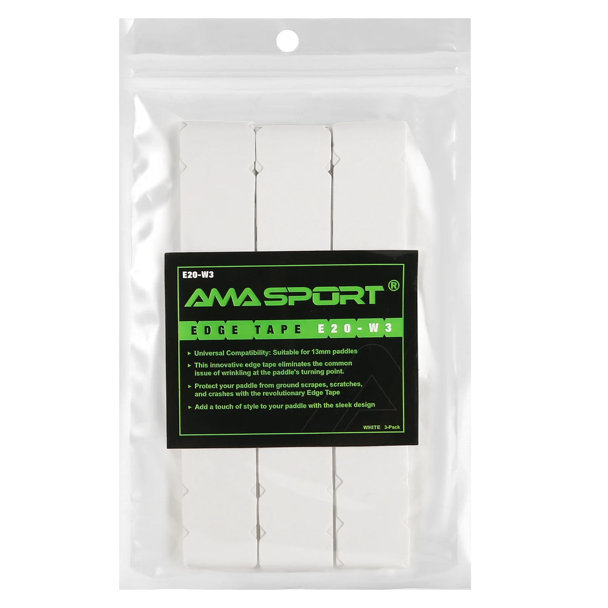 Bande de protection de raquette AMASPORT blanche, largeur 20 mm : sachet de 3 bandes avec étiquette verte