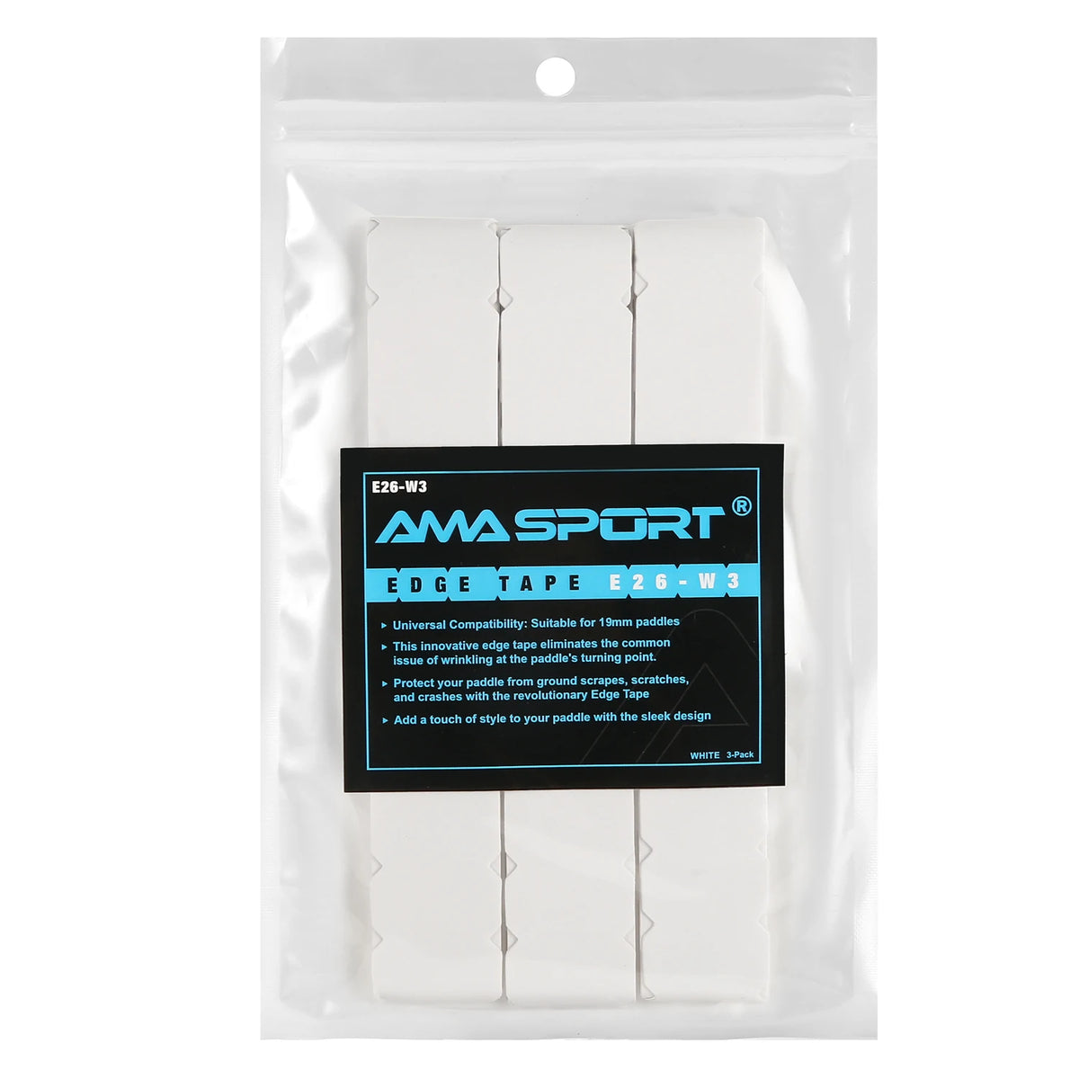 Bande de protection de raquette AMASPORT blanche, largeur 26 mm : sachet de 3 bandes avec étiquette bleue
