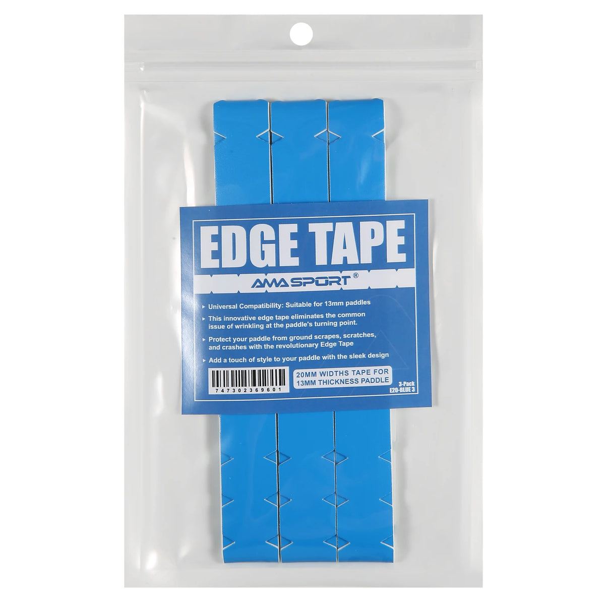 Bande de protection de raquette AMASPORT bleue, largeur 20 mm : sachet de 3 bandes pour raquettes de 13 mm
