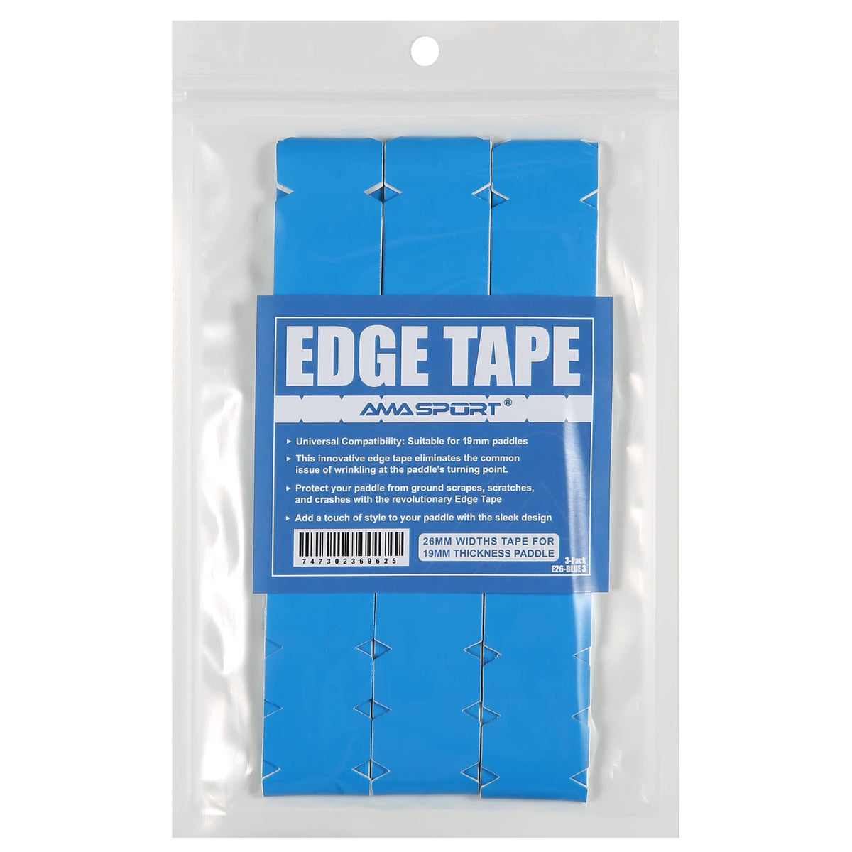 Bande de protection de raquette AMASPORT bleue, largeur 26 mm : sachet de 3 bandes pour raquettes de 19 mm