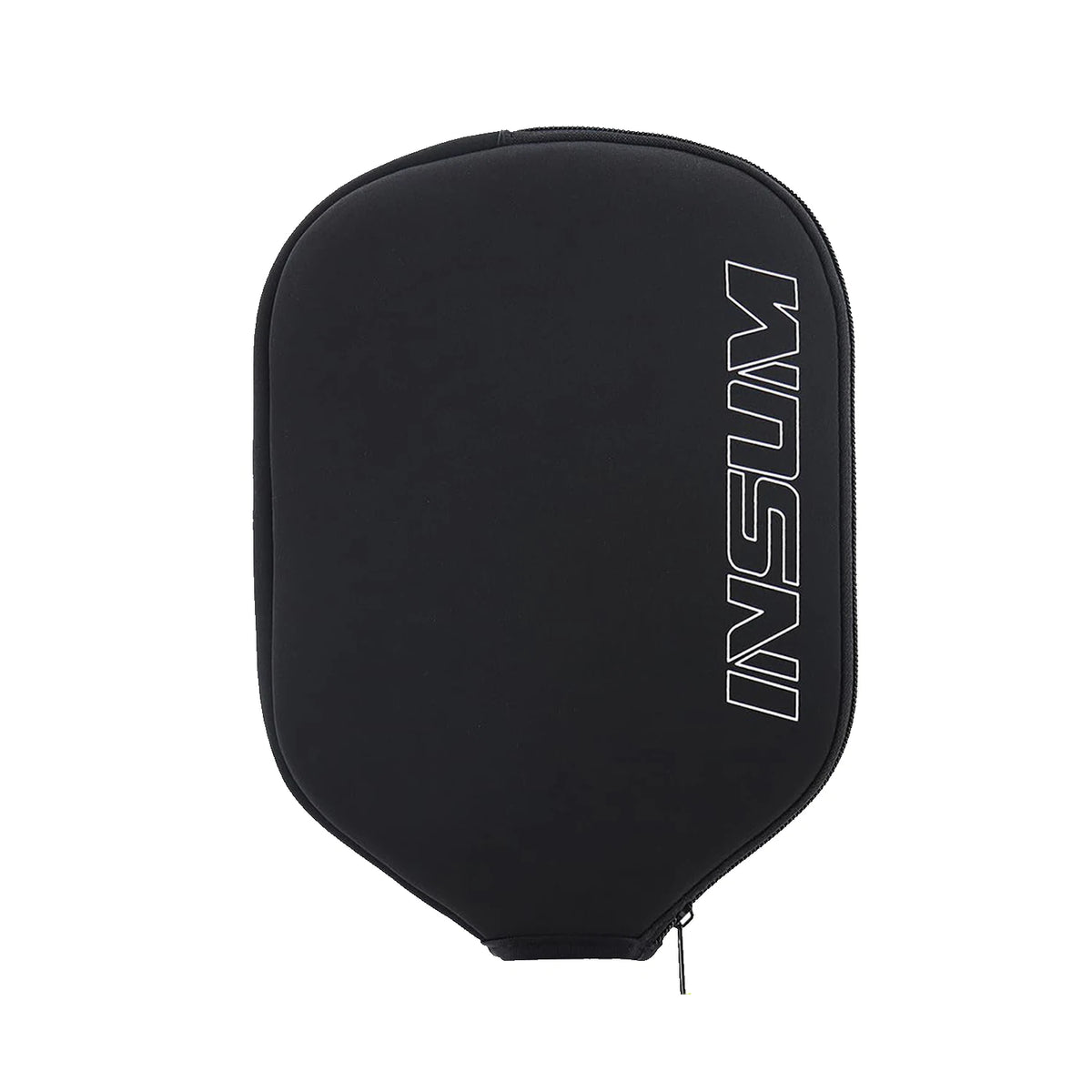 Housse de raquette de pickleball INSUM en néoprène noir avec logo blanc en contour sur le côté, fermée