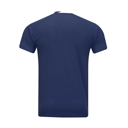 Maillot de pickleball Li-Ning Pro bleu marine vu de dos, uni, manches raglan et liseré blanc au col