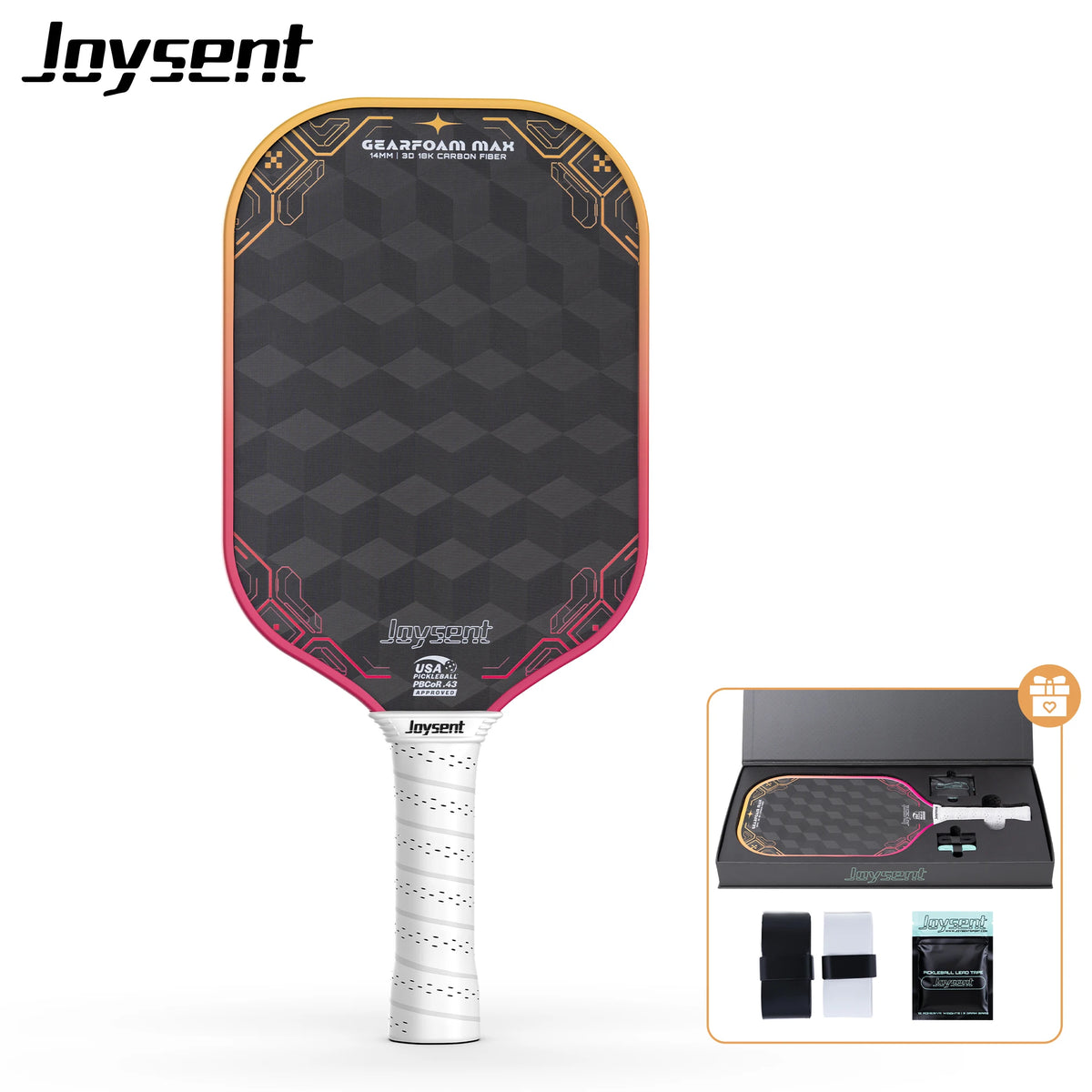 Raquette Joysent Gearfoam Max orange-rose et son coffret cadeau