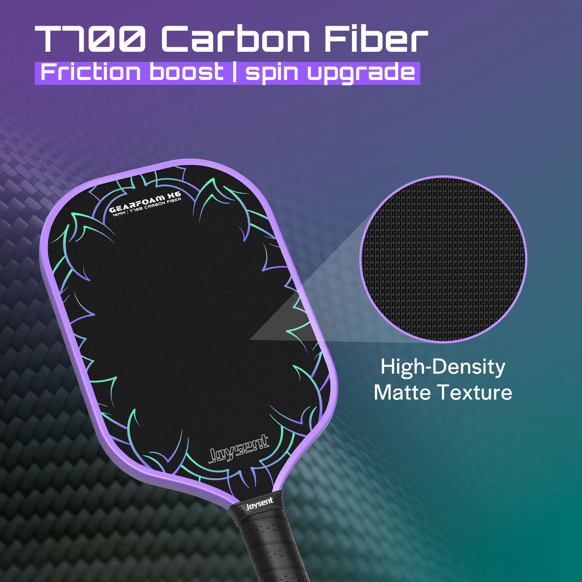 Surface mate en carbone T700 de la raquette Joysent thermoformée
