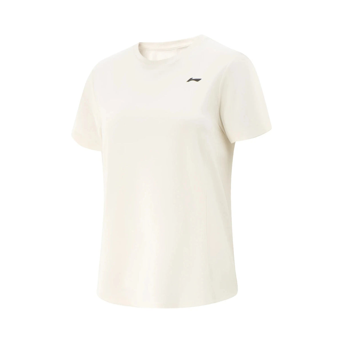 T-shirt technique femme Li-Ning AT DRY FREEZE blanc cassé vu de face, col rond et logo noir discret