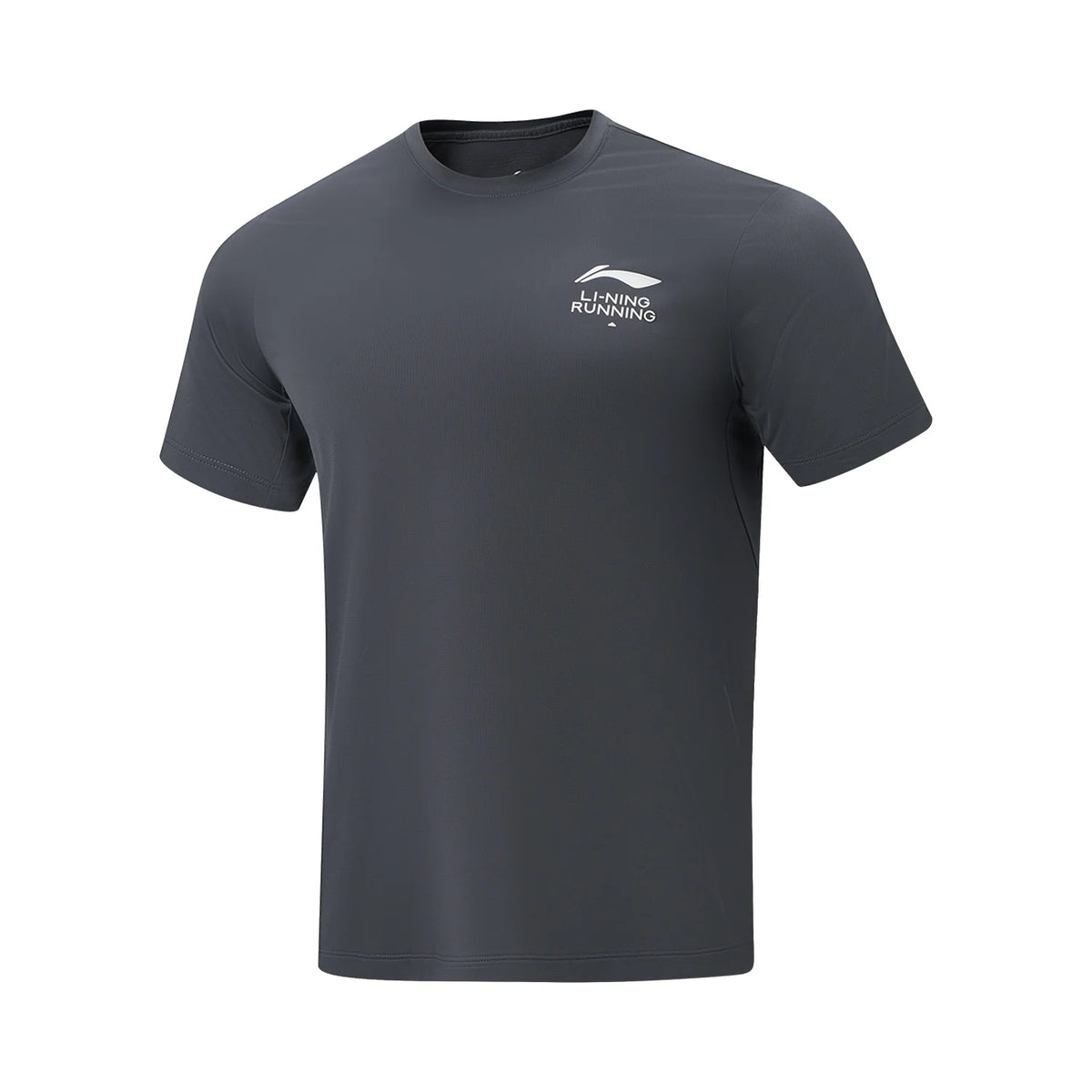 T-shirt technique homme Li-Ning LN AIR DRY gris anthracite vu de face, logo Li-Ning Running blanc sur la poitrine