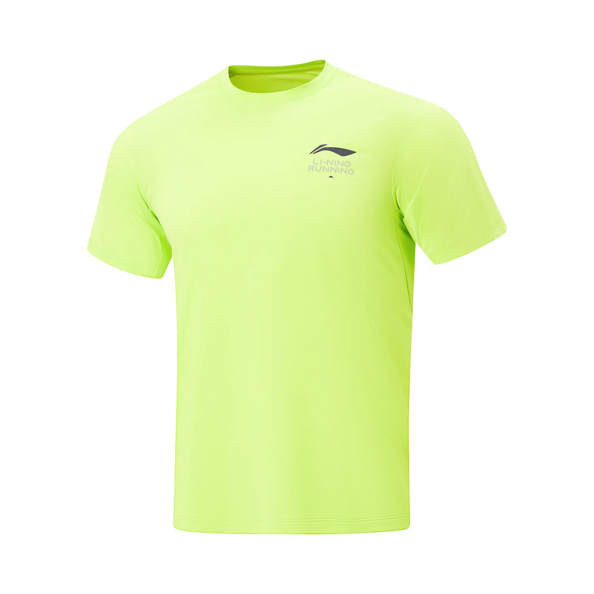 T-shirt technique homme Li-Ning LN AIR DRY jaune fluo vu de face, col rond et logo Li-Ning Running gris foncé
