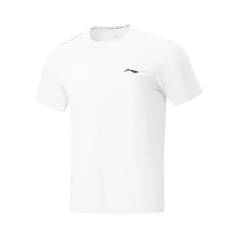 T-shirt d'entraînement homme Li-Ning LN DRY blanc vu de face, petit logo Li-Ning noir sur la poitrine