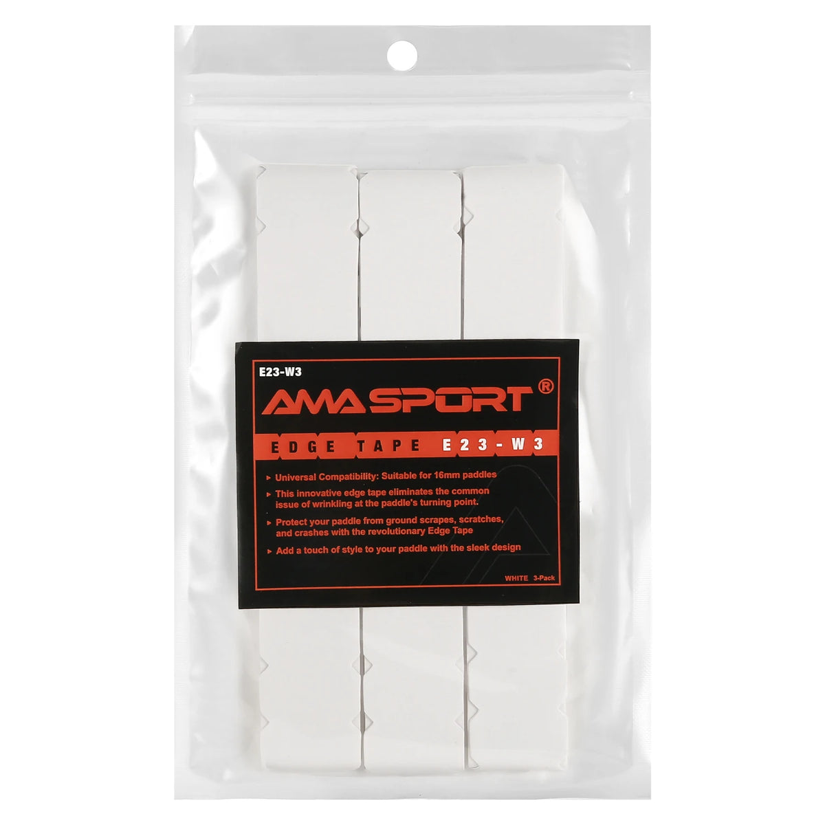 Bande de protection de raquette AMASPORT blanche, largeur 23 mm : sachet de 3 bandes avec étiquette orange
