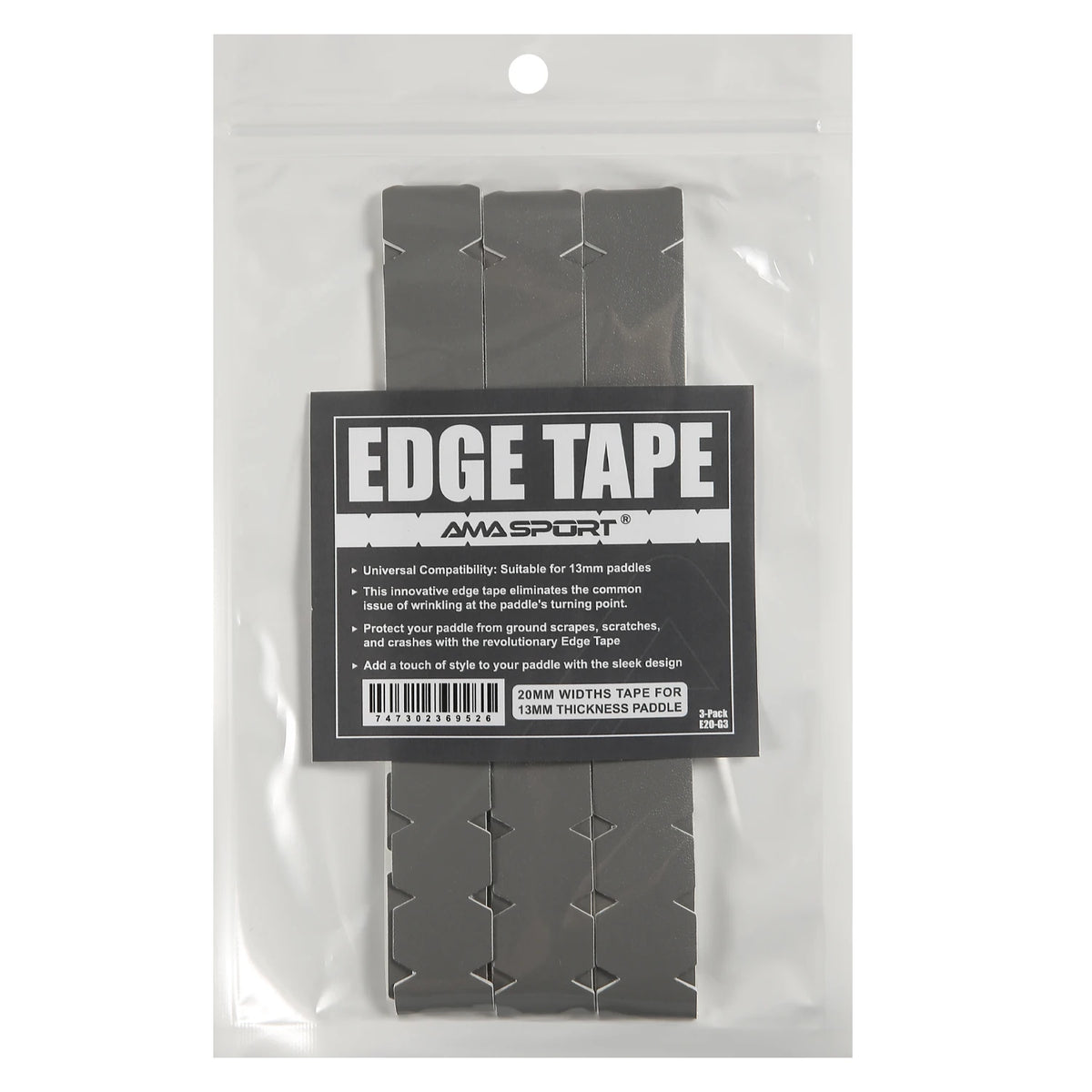 Bande de protection de raquette AMASPORT grise, largeur 20 mm : sachet de 3 bandes pour raquettes de 13 mm