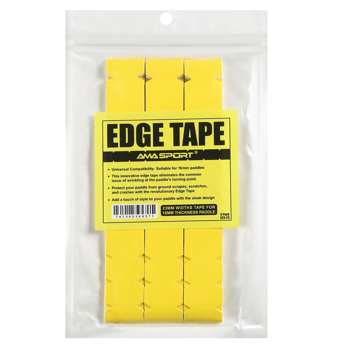 Bande de protection de raquette AMASPORT jaune, largeur 23 mm : sachet de 3 bandes pour raquettes de 16 mm