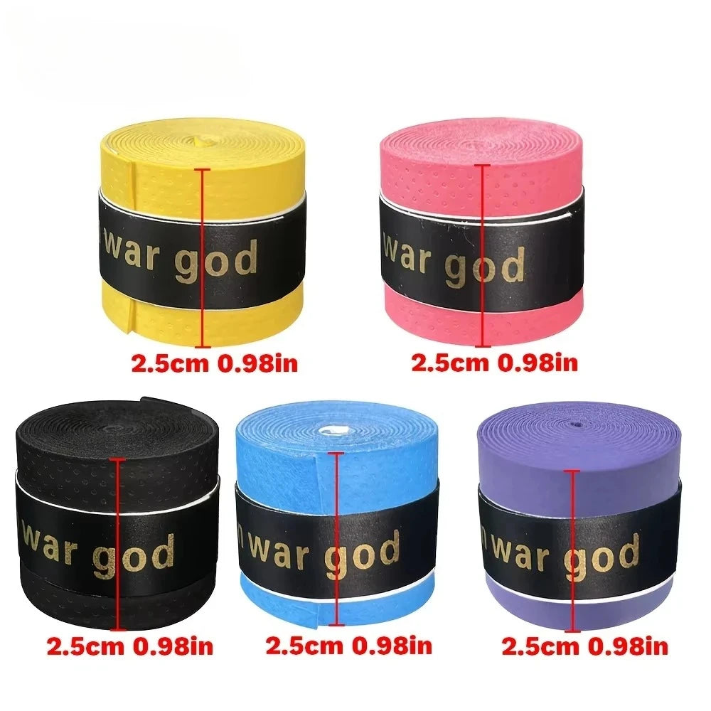 Grip de raquette antidérapant, cinq rouleaux de couleurs avec leur largeur indiquée : 2,5 cm soit 0,98 pouce