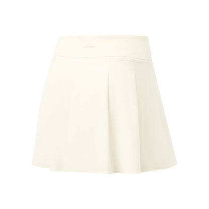 Jupe-short femme Li-Ning LN DRY blanc cassé vue de dos à plat, plis creux et logo ton sur ton à la ceinture