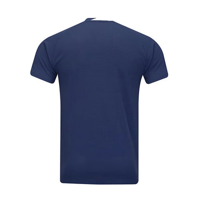 Maillot de pickleball Li-Ning Pro bleu marine vu de dos, uni, manches raglan et liseré blanc au col