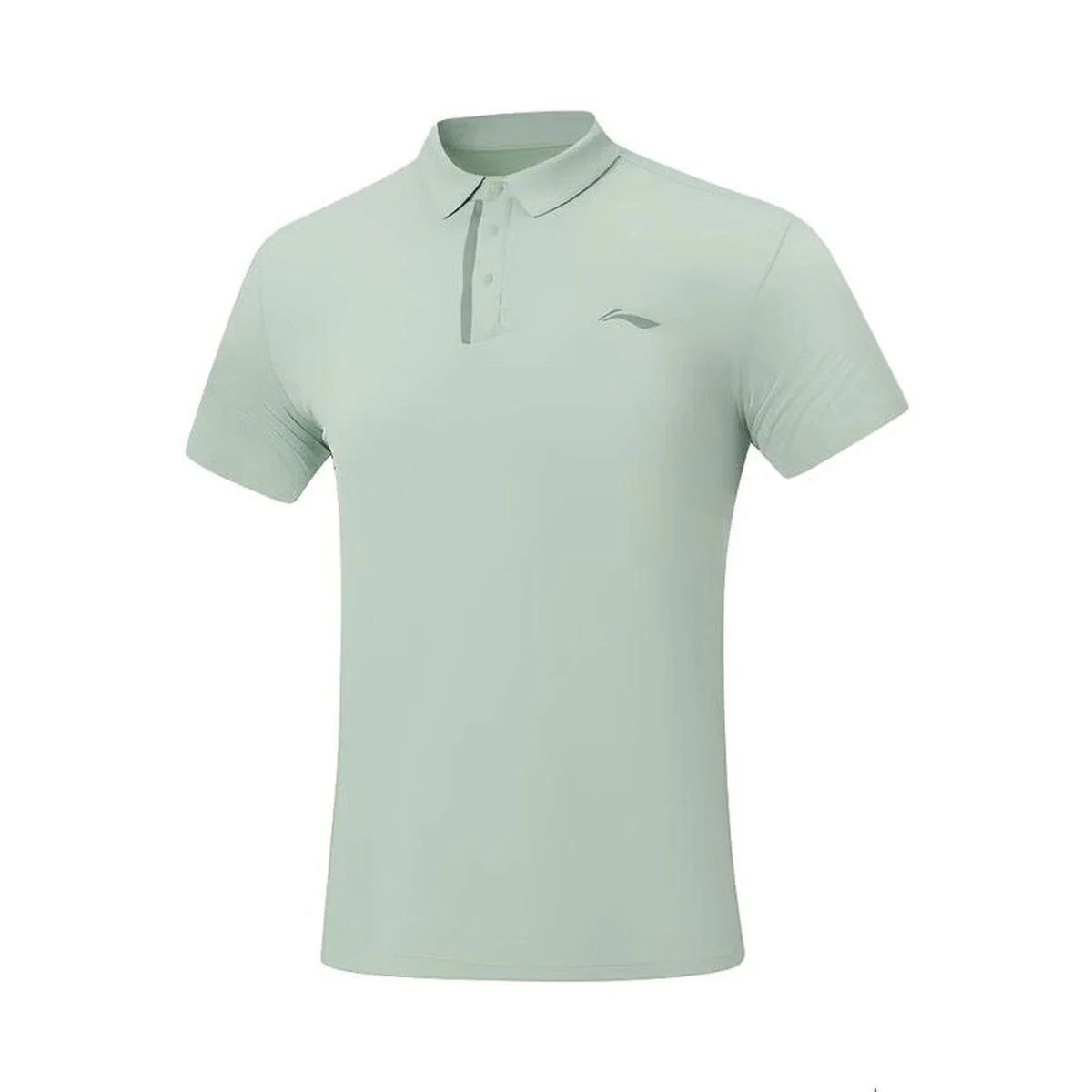 Polo technique homme Li-Ning LN FAST DRY vert sauge vu de face, patte grise et logo gris sur la poitrine