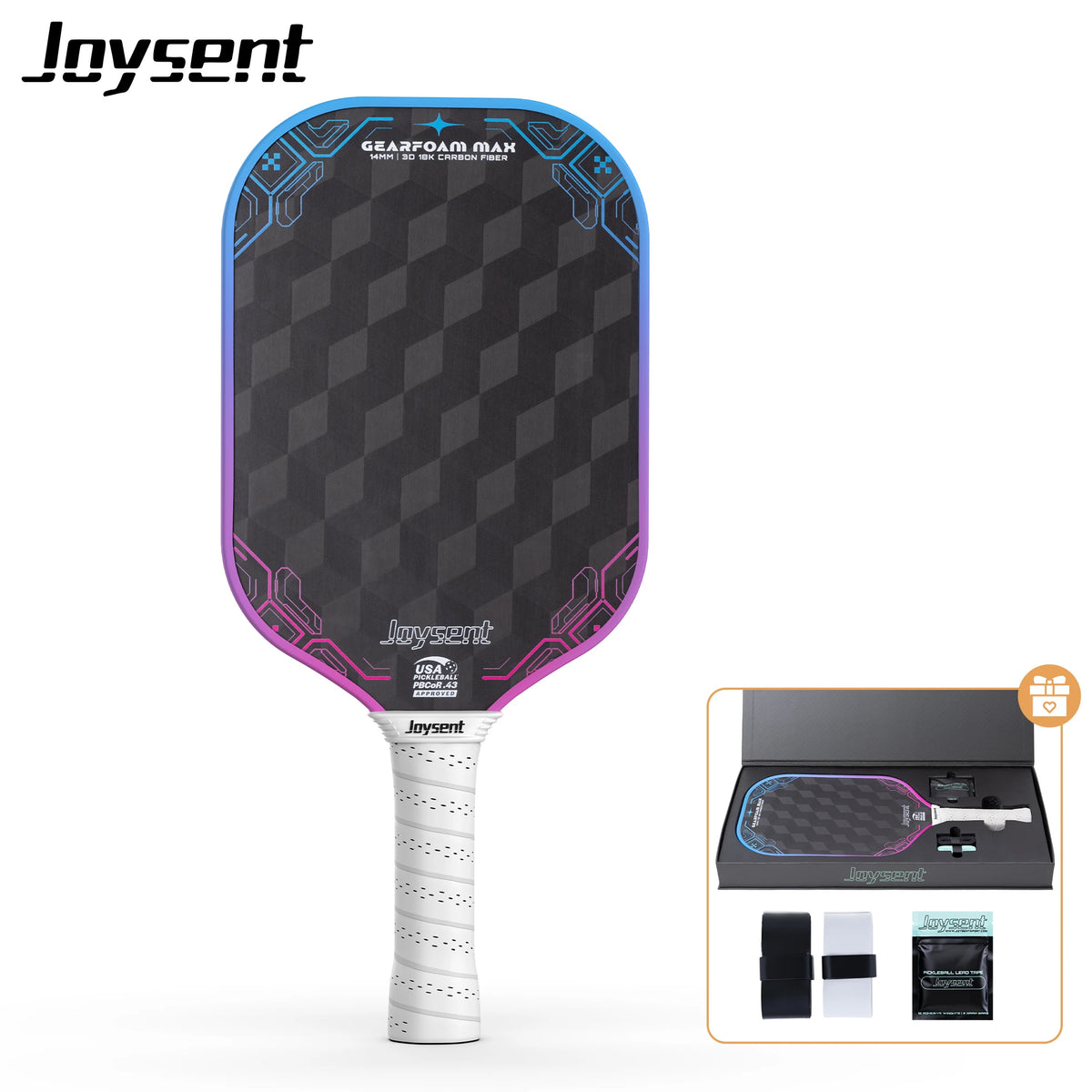 Raquette Joysent Gearfoam Max bleu-rose et son coffret cadeau