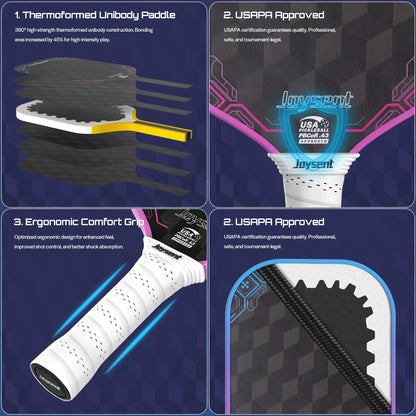 Raquette Joysent Gearfoam Max : construction thermoformée, grip ergonomique et marquage USA Pickleball