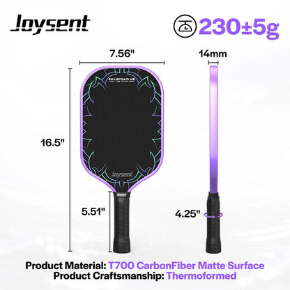 Raquette de pickleball Joysent T700 thermoformée violette, 230 g, 14 mm