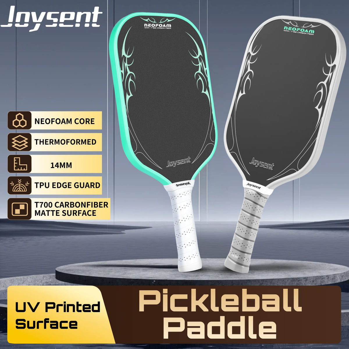 Raquettes de pickleball Joysent T700 NeoFoam, coloris vert et argent