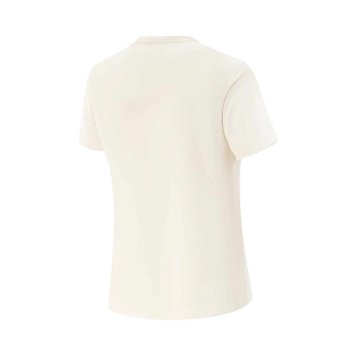 T-shirt technique femme Li-Ning blanc cassé vu de dos, tissu léger à manches courtes sur fond blanc