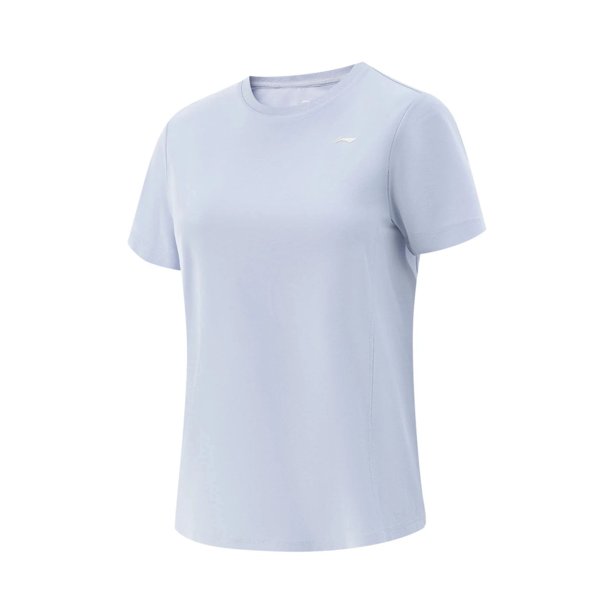 T-shirt technique femme Li-Ning AT DRY FREEZE bleu glacier vu de face, col rond et logo blanc ton sur ton
