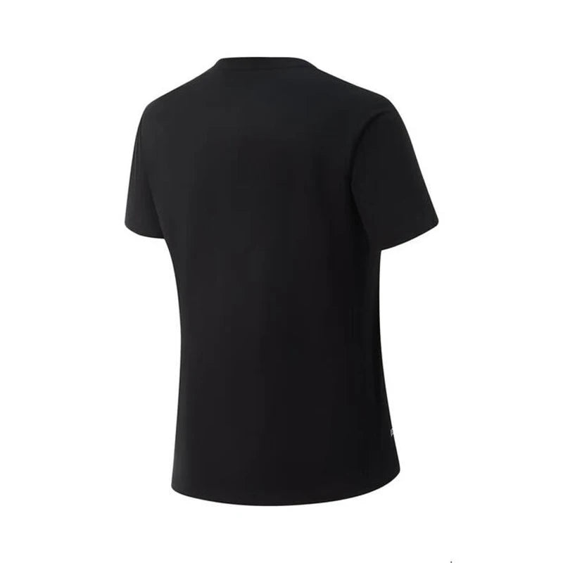 T-shirt technique femme Li-Ning noir vu de dos, manches courtes et coupe près du corps, sur fond blanc