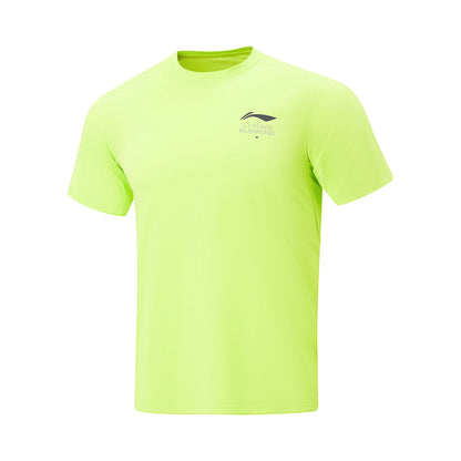 T-shirt technique homme Li-Ning LN AIR DRY jaune fluo vu de face, col rond et logo Li-Ning Running gris foncé