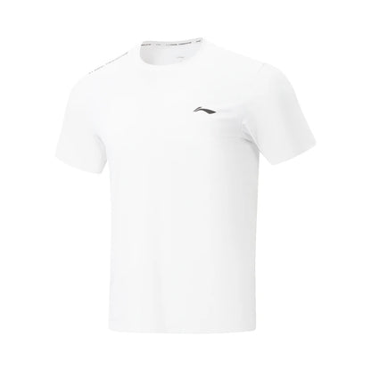T-shirt d'entraînement homme Li-Ning LN DRY blanc vu de face, petit logo Li-Ning noir sur la poitrine