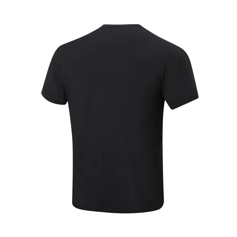 T-shirt d'entraînement homme Li-Ning LN DRY noir vu de dos, manches courtes et col rond, tissu uni
