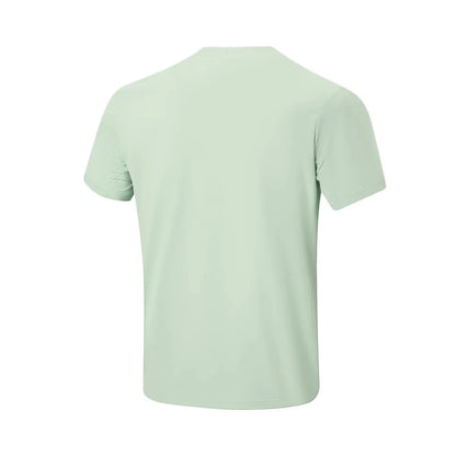 T-shirt d'entraînement homme Li-Ning LN DRY vert d'eau vu de dos, coutures raglan discrètes sur les épaules